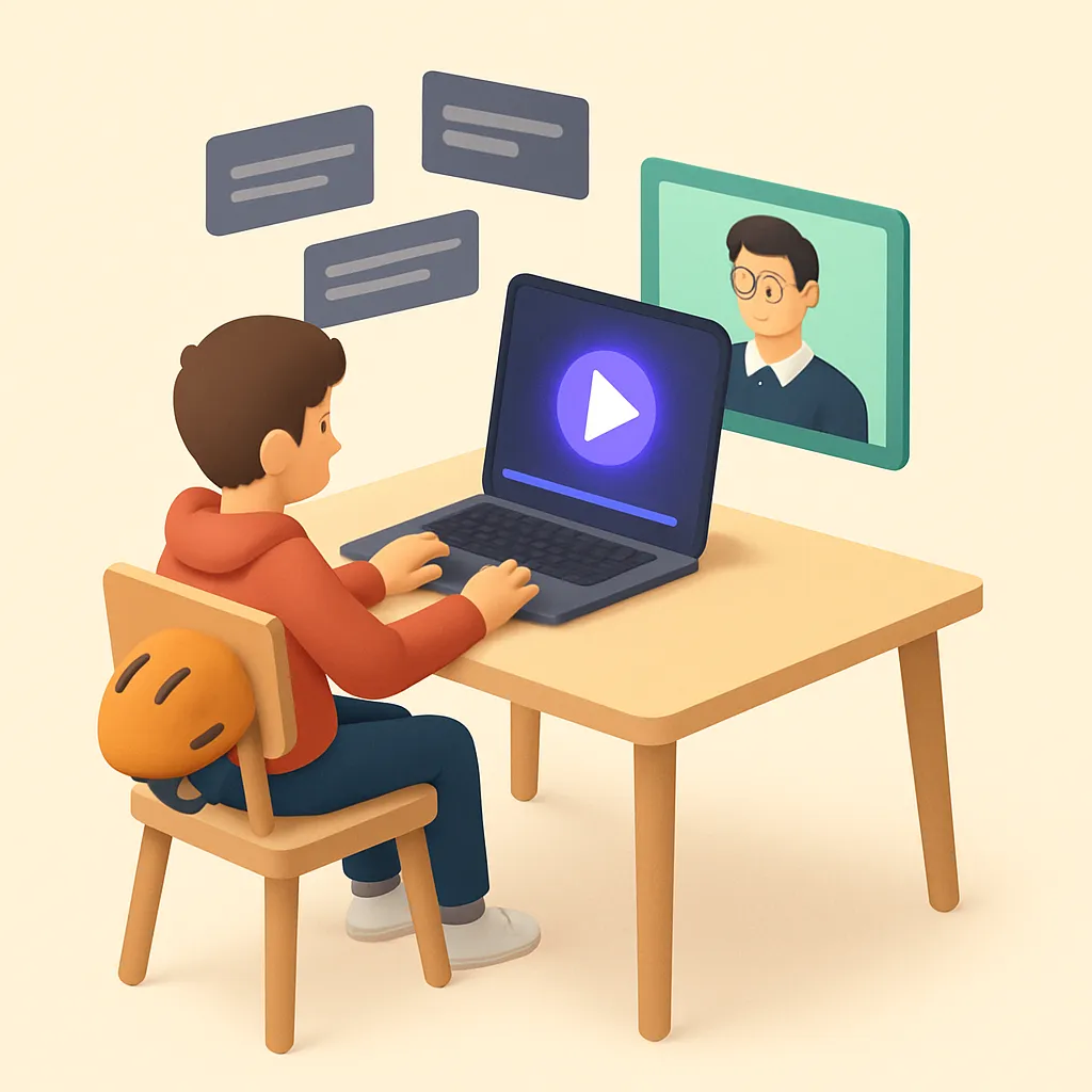 Student bekijkt educatieve video op laptop